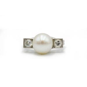 Art Deco Ring - Platinum, Diamonds And Pearl