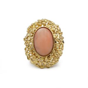 750 Yellow Gold Ring From The 50s/60s With Coral  