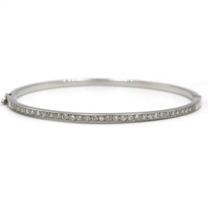 Rigid Bracelet In 750 White Gold And Diamonds Approximately 1 Carat Total 