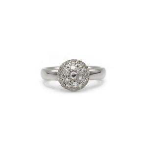 750 White Gold Ring With Faceted Ball And Diamonds