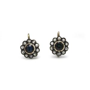 Antique 18k Gold Earrings With Diamonds And Sapphires