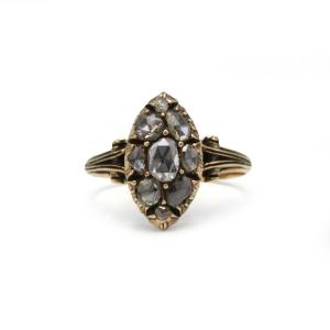 19th Century Marquise Ring, 750 Gold With Rose-cut Diamonds
