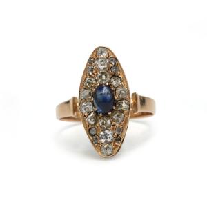 Antique Marquise Ring In Gold, Diamonds And Sapphire