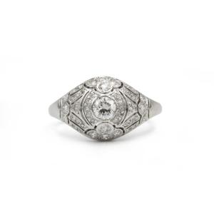 Art Deco Dome Ring In 18k White Gold And Diamonds