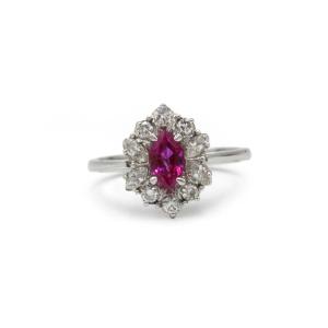 Daisy Ring In 18k White Gold With Diamonds And Rubies
