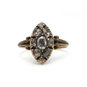 19th Century Marquise Ring, 750 Gold With Rose-cut Diamonds