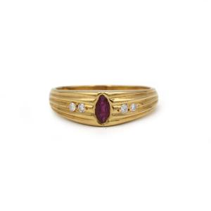 750 Yellow Gold Ring With Diamonds And Rubies 