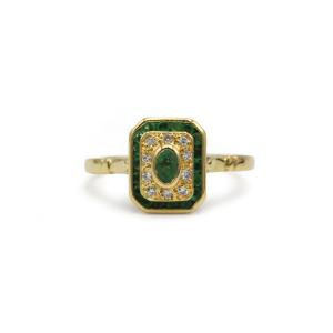 18k Yellow Gold Ring With Diamonds And Emeralds