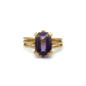 750 Yellow Gold Ring With Amethyst, Twisted Basket Design 