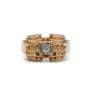 Tank Ring In 18k Gold With Diamond