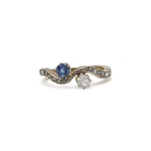 "toi Et Moi" Ring In 18k Gold With Diamonds And Sapphire