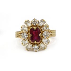18k Yellow Gold, Diamonds And Ruby Ring