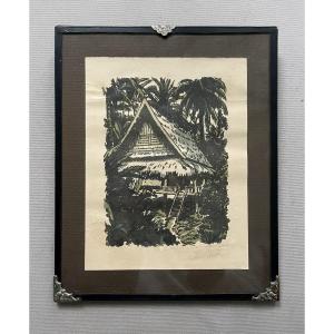 Emmanuel Defert, Indochinese Dwelling, Signed Print