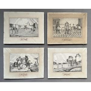 Life And Death Of The Horse, Four Drawings Signed J. Baulot