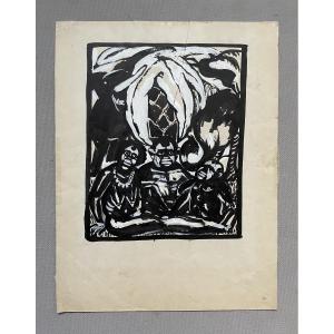 Indigenous Family, Ink And Gouache On Paper