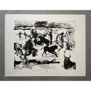 Bullfighting, Lithograph, Signature To Be Identified