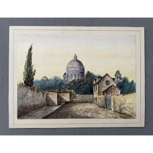 Dome, Watercolor, Signature To Be Identified 