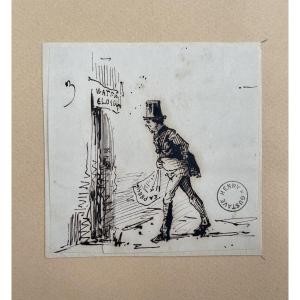 Gustave Henry, Figure, Ink Drawing