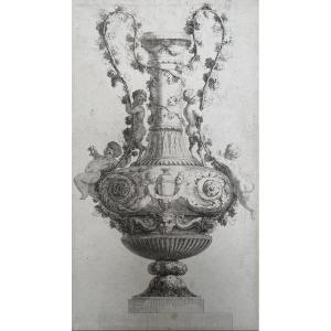 Vase Decorated With Garlands And Putti, Engraving