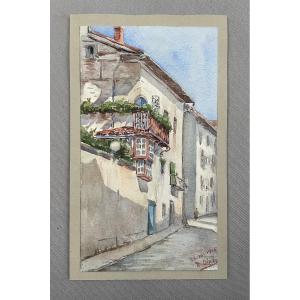 Basque House, Watercolor Signed R. Diaz 1916
