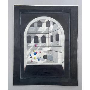 Surrealist School, Mixed Media, Signature To Be Identified