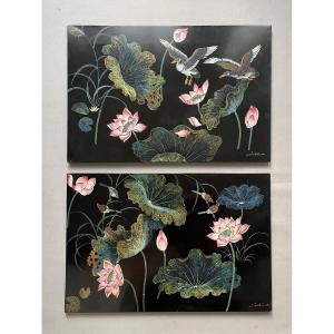 Pair Of Lacquer Panels, Indochina