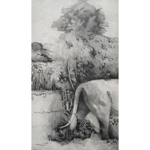 Feline, Graphite Drawing, Signature To Be Identified