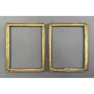 Pair Of Wooden Frames With Gilded Stucco - 37 X 30 Cm