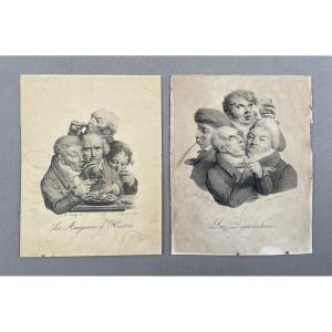 Les Mangeurs d'Huitres & La Dégustation, Pair Of Lithographs After Boilly