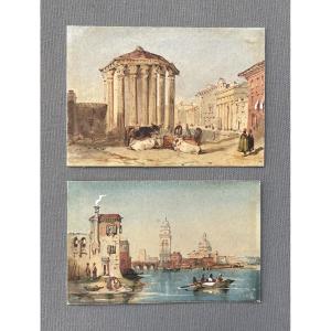 Views Of Rome And Venice, Two Small Watercolors