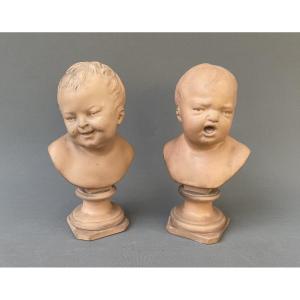 Jean Qui Rit, Jean Qui Pleure - Pair Of Terracotta Busts