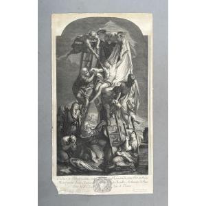 Descent From The Cross, Engraving By Audran After Le Brun