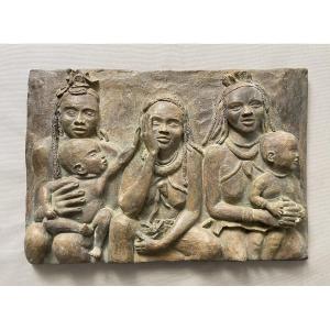 African Women And Children, Terracotta High Relief