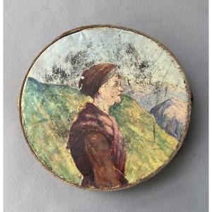 Portrait Of A Basque Woman? Painted Tambourine