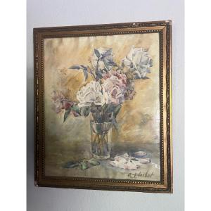 Charming Painting Of Flowers Signed Flachat