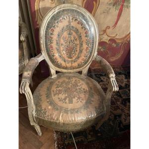 Three Exceptional Louis XVI Armchairs - 18th Century Tapestry