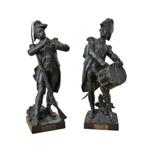 Pair Of French Infantry Bronzes By H. Dumiage