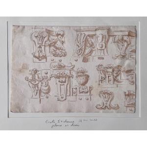 Italian School, Late 16th – 17th Century, Pen, Brown Ink Wash, Study Of Architectural Motifs