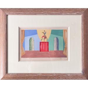 Léopold Survage, Gouache On Paper, Signed And Dated 1937, Study Of A Set For An Opera Project