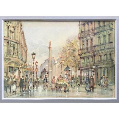 Eugène Galien-laloue, Place Vendome, Paris Belle Epoque, Gouache On Paper Signed