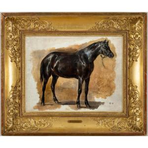 Théodore Géricault, Cheval Pur-sang Barbe à La Robe Noire Et Aux Reflets Bleus, 2 Certificates