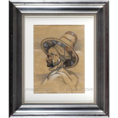 L’homme Bleu, Portrait Orientaliste Signé Marguerite Tedeschi, Bou Saada 1913