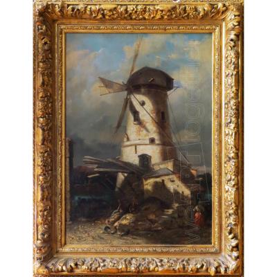 Au Moulin Landscape, Hst, Dutch School Nineteenth