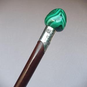 Art Nouveau Cane, Malachite And Silver Knob, Snakewood, Circa 1900
