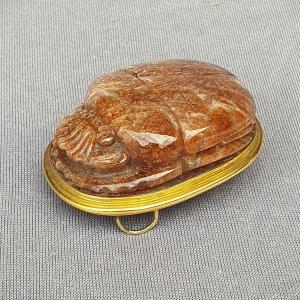 Art Deco Pendant, Gustave Keller, Hard Stone Scarab With Vermeil Setting