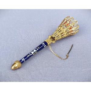 Ball Bouquet Holder, Enamelled Ceramic Handle, Napoleon III Period