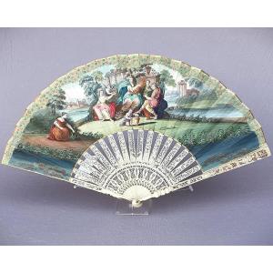 18th Century Fan, Gouache-painted Leaf And Ivory Mount (with Cites)