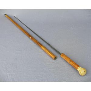 Sword Cane With Long Engraved Blade Toledo, Bone Pommel