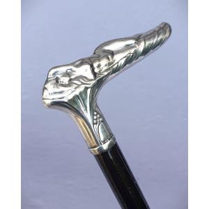 Art Nouveau Cane, Silver Handle, Languid Woman.