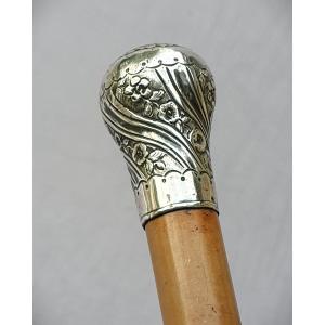 Art Nouveau Cane, Silver Milord Knob With Monogram, Cane Shaft